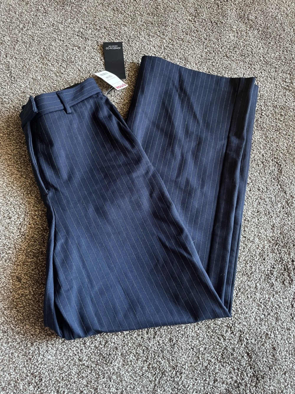Jones NY Navy Pinstripe High Rise Wide Leg Dress Pants
